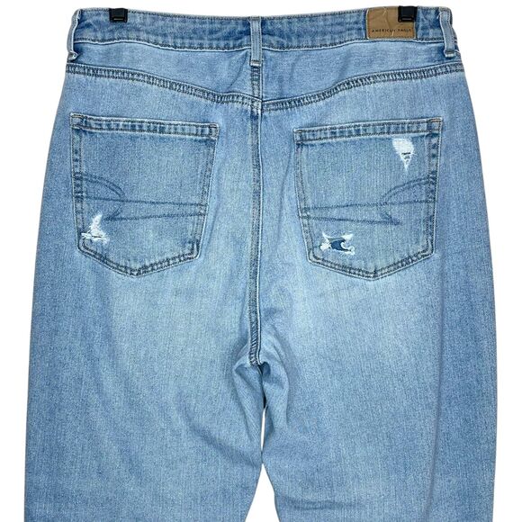 American Eagle Ripped Mom Jean Size 12 Denim High Rise Straight Leg Streetwear - Picture 6 of 9